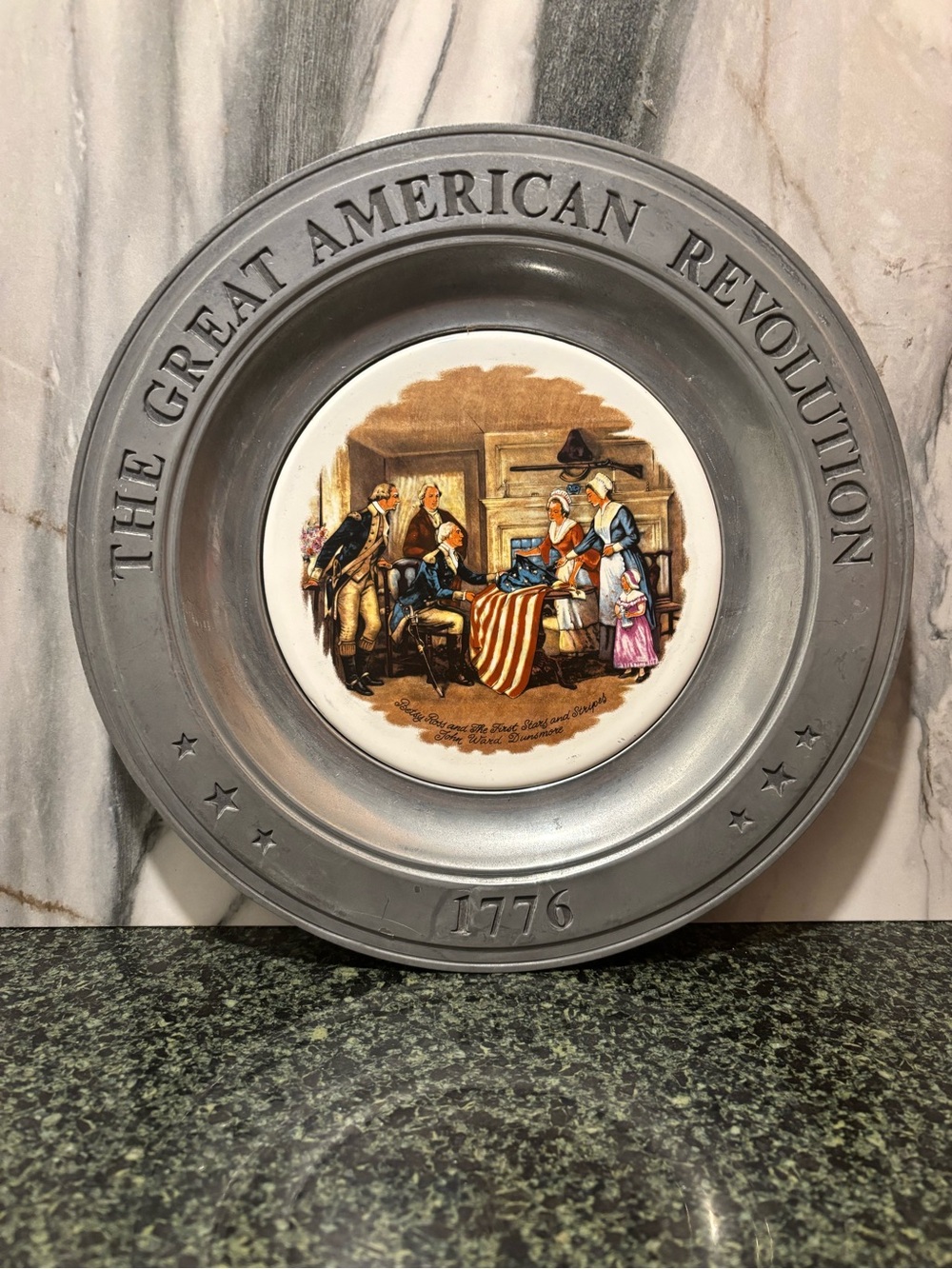 The Great American Revolution 1776 Decorative Pewter Plate with Flag Scene